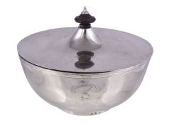 A 19th century Indian colonial silver bowl and cover by Peter Orr, Madras, with a turned wood finial