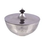 A 19th century Indian colonial silver bowl and cover by Peter Orr, Madras, with a turned wood finial