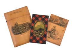 Two Victorian Scottish wooden rectangular card cases, the first Mauchine ware, with a titled