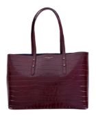 Aspinal of London, Reginal Tote, a red faux crocodile tote bag, with twin loop handles and a blue