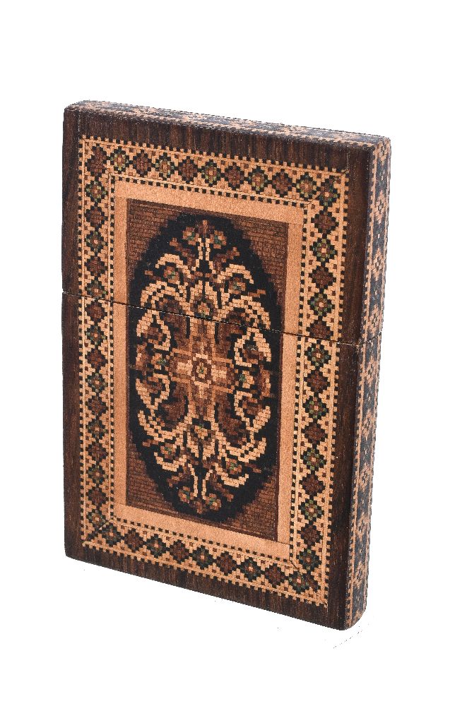 ϒ A Tunbridge ware rectangular card case, attributed to Thomas Barton, late 19th century