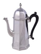 A silver octagonal tapered coffee pot by D & J Welby, London 1896, with an octagonal finial to the