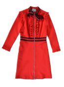 Gucci, a red viscose jersey dress, with a detachable web neck bow and ruffle detail, front zip