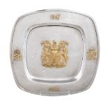 Asprey, a silver shaped square commemorative salver by Asprey & Co., Royal Silver Wedding