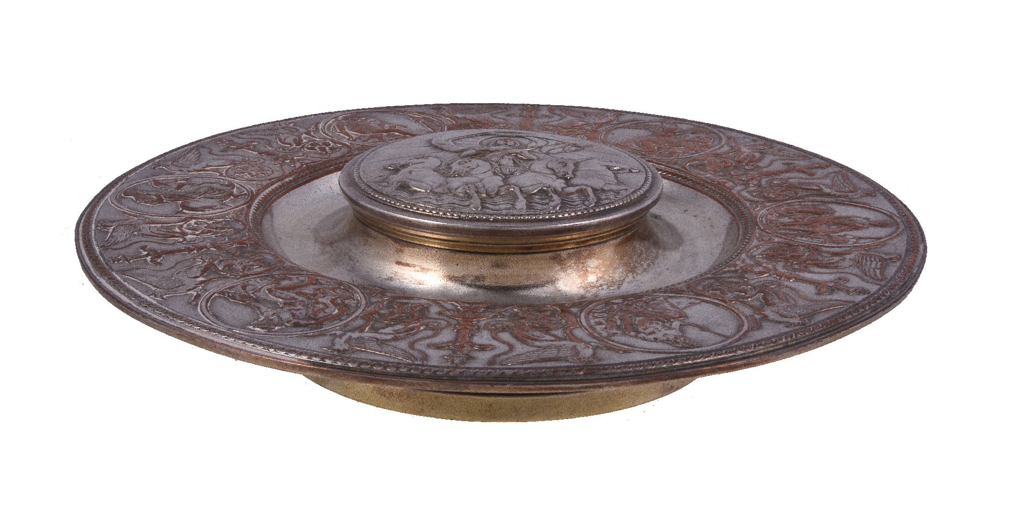 A Victorian electrotype circular inkstand by Elkington & Co, stamped mark, no. 941, circa 1850,