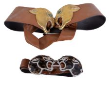 Valentino Garavani, a brown leather belt, with a faux tortoiseshell and paste buckle, 106cm long;