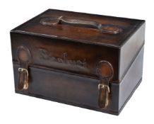 Berluti, a leather cased shoe cleaning kit, comprising: tins of polish, renovating cream, cloths,