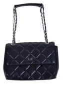 DKNY, a black quilted leather handbag, with twin chain and leather shoulder straps, the magnetic