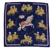 Hermes, Carrousel, a silk scarf, in deep blue colourway, 88cm x 88cm