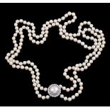 A cultured pearl, mabé pearl and diamond necklace, the two strands of uniform cultured pearls,