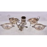 Six silver items, comprising: a pair of sweet dishes by Synyer & Beddoes, Birmingham 1925; a