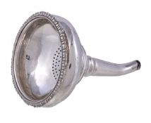 A William IV silver wine funnel by John Evans II, London 1834, with an applied everted nulled rim,