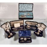 ϒ Six cased silver christening sets