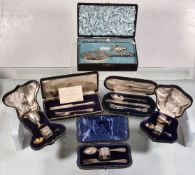 ϒ Six cased silver christening sets