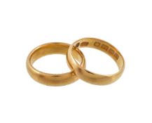 A 22 carat gold wedding band ring, of plain polished form, stamped 22 with full London hallmarks,