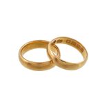 A 22 carat gold wedding band ring, of plain polished form, stamped 22 with full London hallmarks,