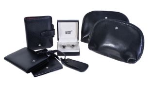 A collection of Montblanc accessories, to include: a pair of stainless steel cufflinks, the ends