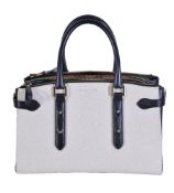 Aspinal of London, Brook Street, a monochrome leather tote bag, with twin loop handles, two outer