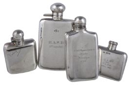 Four silver spirit flasks, to include: a spirit flask by George Unite & Sons, Birmingham 1919,