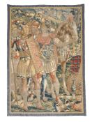 A Franco-Flemish tapestry depicting soldiery and a horse, 17th century, the men portrayed in Roman