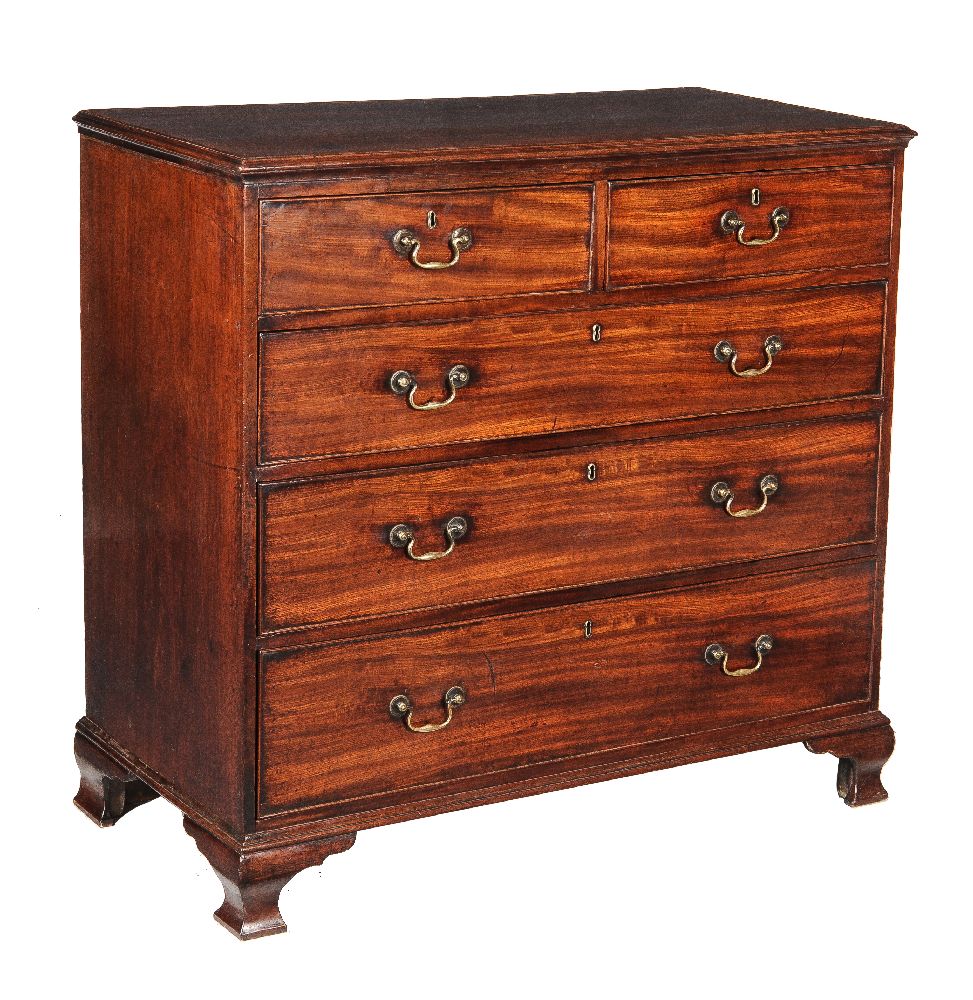 A George III mahogany chest of drawers, circa 1780, the moulded rectangular top above two short - Image 2 of 3