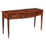 A George III mahogany serpentine fronted serving table, circa 1790, with stringing throughout, the