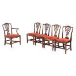 A set of six George III mahogany dining chairs, to include a pair of armchairs, circa 1790, the