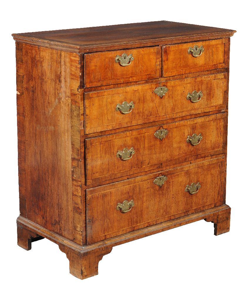A George I walnut and feather banded chest of drawers, circa 1720, the feather and cross banded - Image 2 of 3