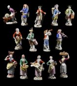 Fourteen modern Meissen figures from the 'Cries of Paris' series, modelled after the eighteenth