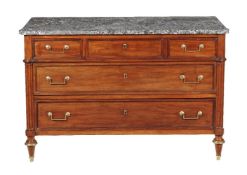 A Directoire mahogany and giltmetal mounted commode, circa 1800, the mottled grey St. Anne marble
