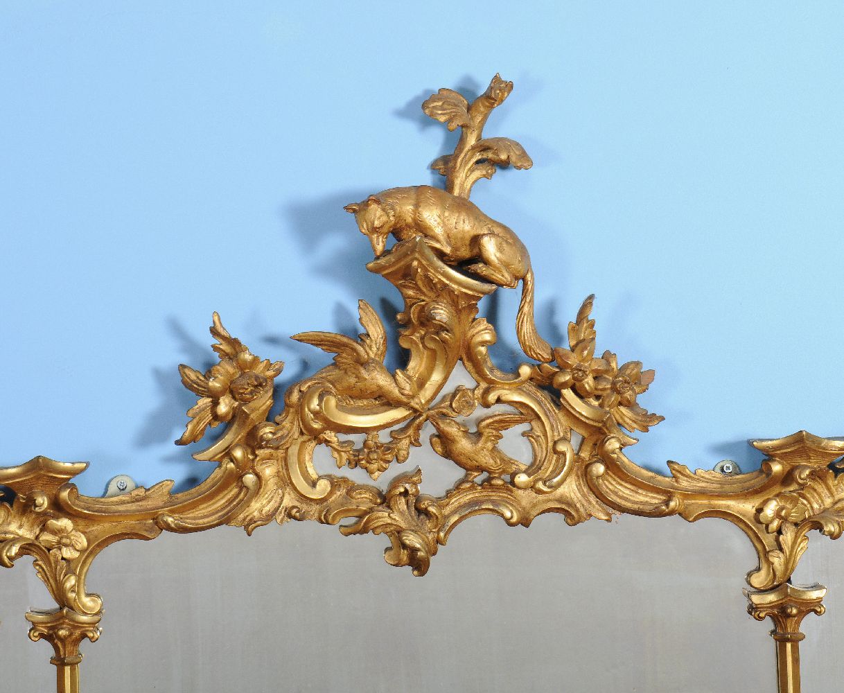 A giltwood over mantel mirror, 19th century, the triptych plate divided by architectural columns and - Image 2 of 2