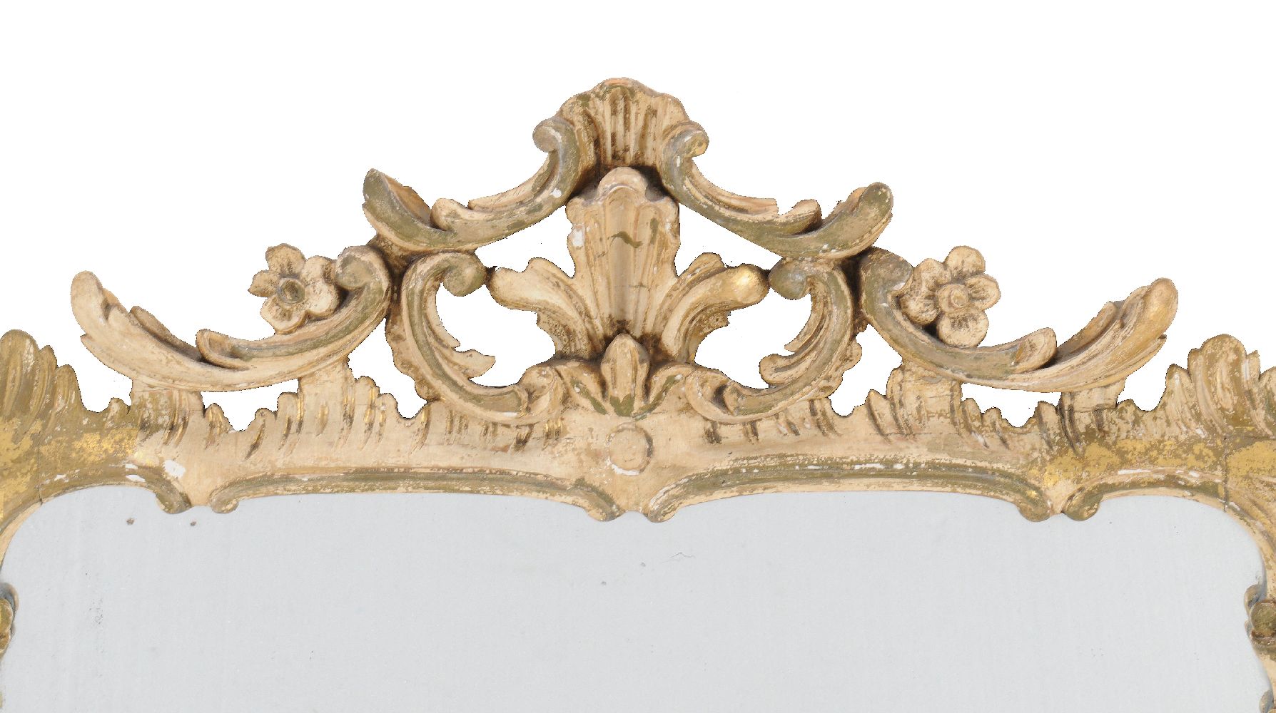A carved giltwood wall mirror, in George III style, 19th century, the triple plates divided by - Image 2 of 3
