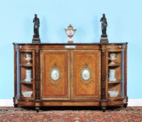 A Victorian burr walnut, gilt metal and Sevres style porcelain mounted side cabinet, circa 1870,