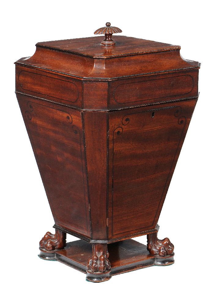 ϒ A Regency mahogany and ebony inlaid pedestal knife box, circa 1820 - Image 2 of 4