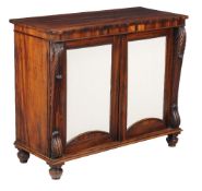 A George IV goncalo alves side cabinet, circa 1825, in the manner of Gillows, the rectangular top