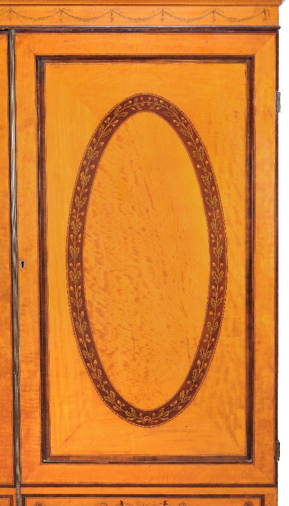 A George III satinwood and marquetry wardrobe, Channel Isles, circa 1790, decorated with marquetry - Image 3 of 6