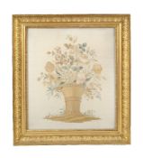 A French needlework picture , early 19th century, depicting a basket of flowers, worked in fine silk