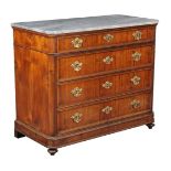 A Continental walnut and marble topped chest of drawers, first half 19th century, the dove grey