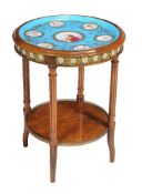 A French walnut, gilt metal mounted and Sevres-style porcelain inset centre table, late 19th