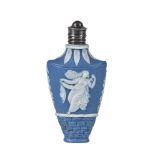 A Wedgwood solid-blue jasper scent bottle, stopper and white metal screw-top, circa 1790, sprigged