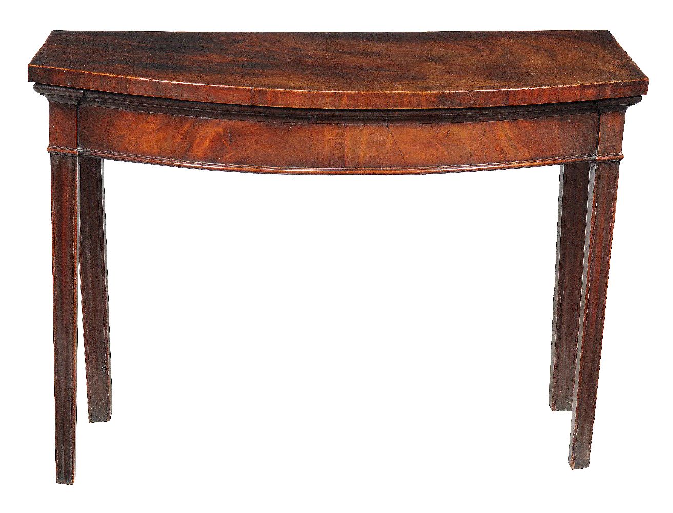 A George III mahogany side or serving table, circa 1780, of bow front outline, with a moulded