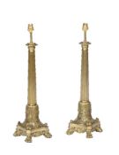 A pair of French cast metal columnar table lamps in Restauration taste, second half 20th century,