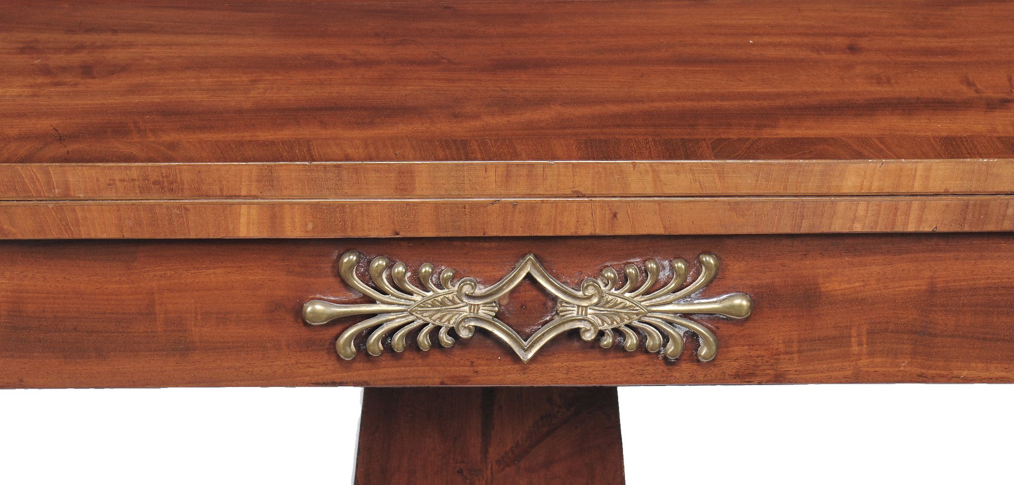 A Regency mahogany card table, circa 1815, the canted top opening to baize playing surface and - Image 3 of 3