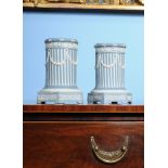A pair of Wedgwood solid pale-blue Jasper lamp cases, circa 1790, of reeded form and sprigged in