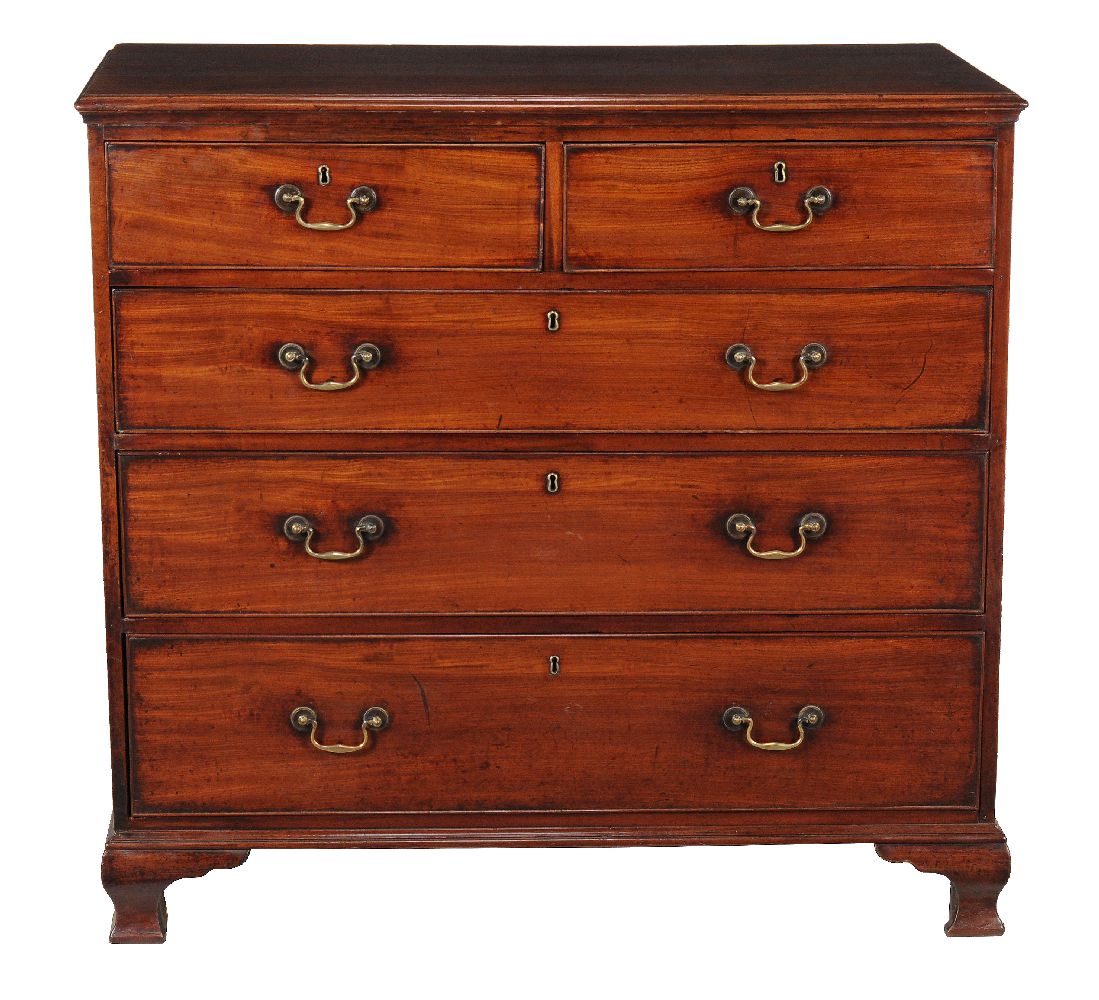 A George III mahogany chest of drawers, circa 1780, the moulded rectangular top above two short