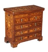 A Dutch walnut and inlaid metamorphic bachelors chest, 18th century, the top opening to a Polish
