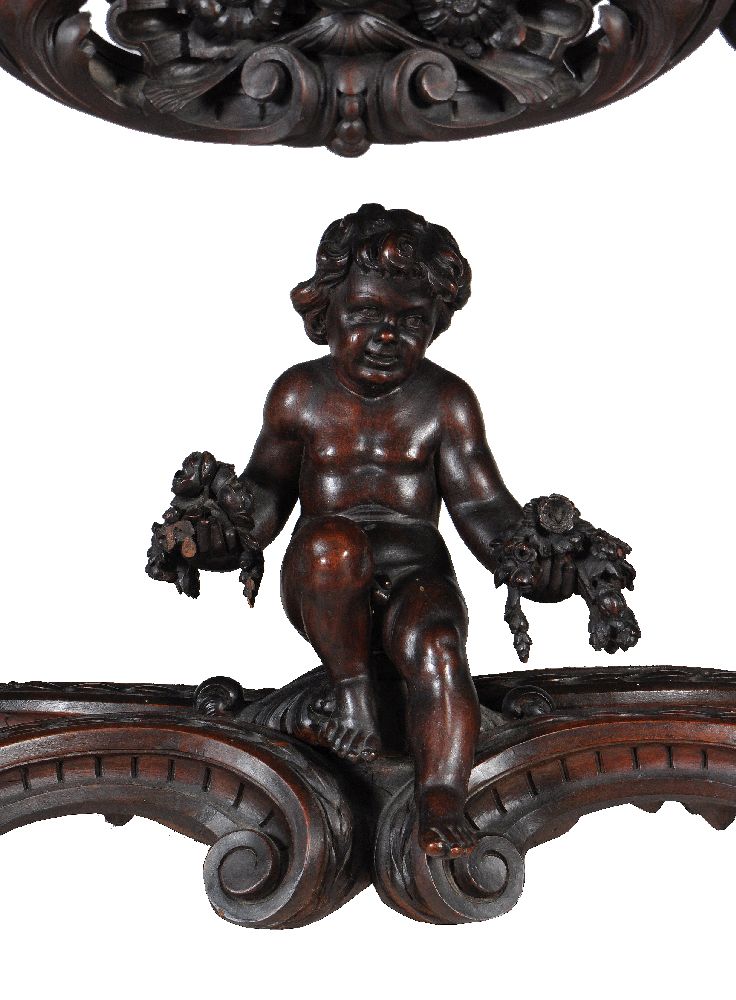 An Italian carved walnut library or centre table, circa 1870, the cartouche shaped top with - Image 7 of 9