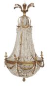 A gilt metal and cut glass bead swagged six light chandelier in Regency taste, early 20th century,