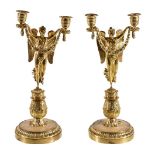 ϒ A pair of Palais-Royal ormolu and mother-of-pearl mounted twin light figural candelabra