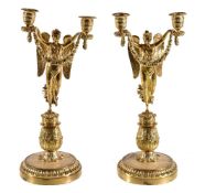 ϒ A pair of Palais-Royal ormolu and mother-of-pearl mounted twin light figural candelabra